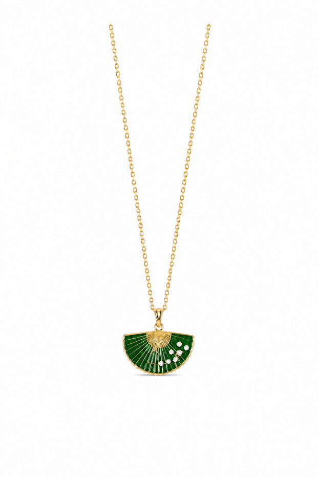 Vintage Gold Enamel Women's Fan Necklace