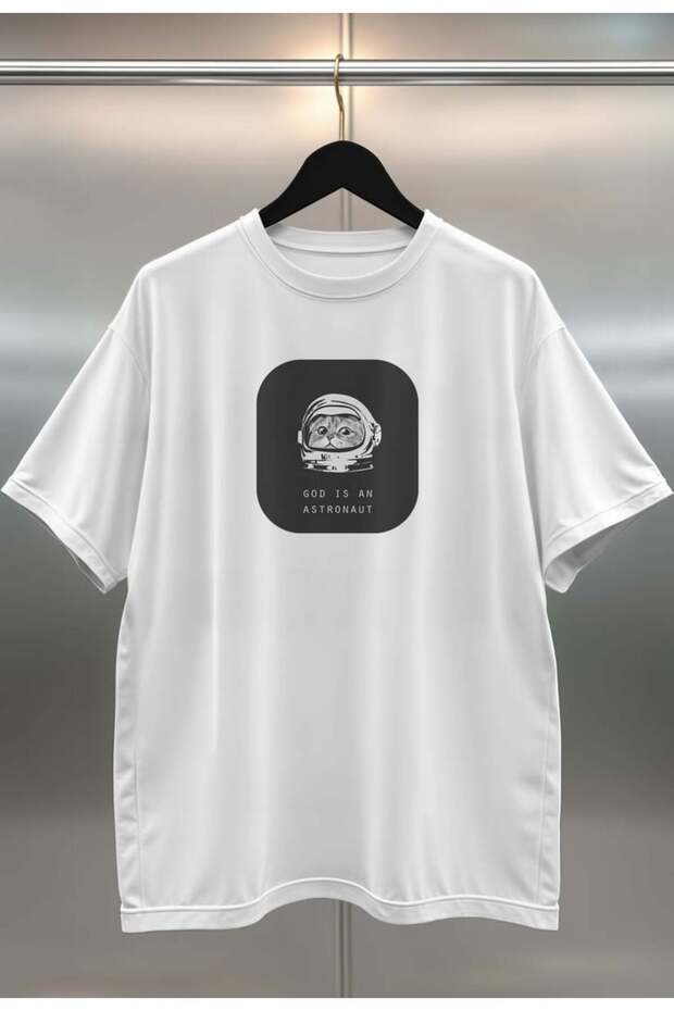 God Is an Astronaut Cat Oversize Digital Printed White T-Shirt