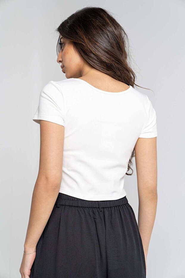 Solid Square Neck Short Sleeve Top - 4