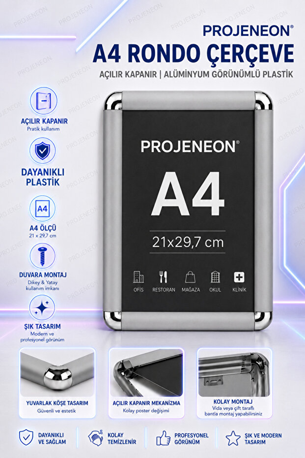 A4 Rondo Frame - Poster Frame - Document Frame - Retractable Plastic Frame
