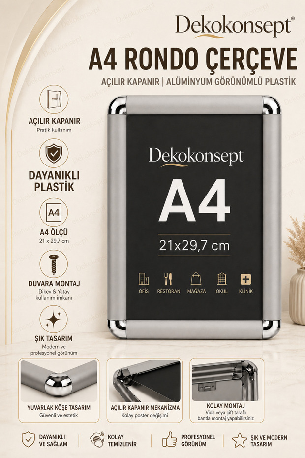 A4 Rondo Frame - Poster Frame - Document Frame - Retractable Plastic Frame - 1