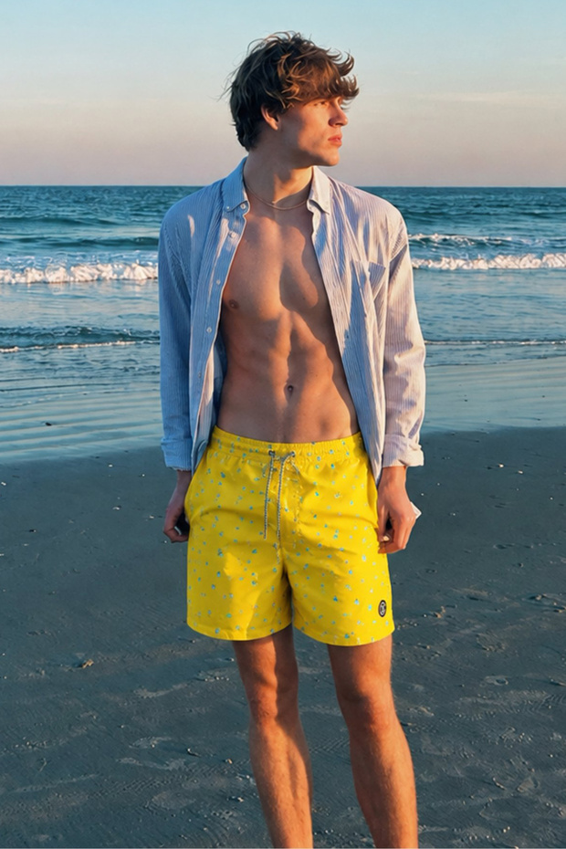 Yellow Patterned Men's Swim Shorts 6367