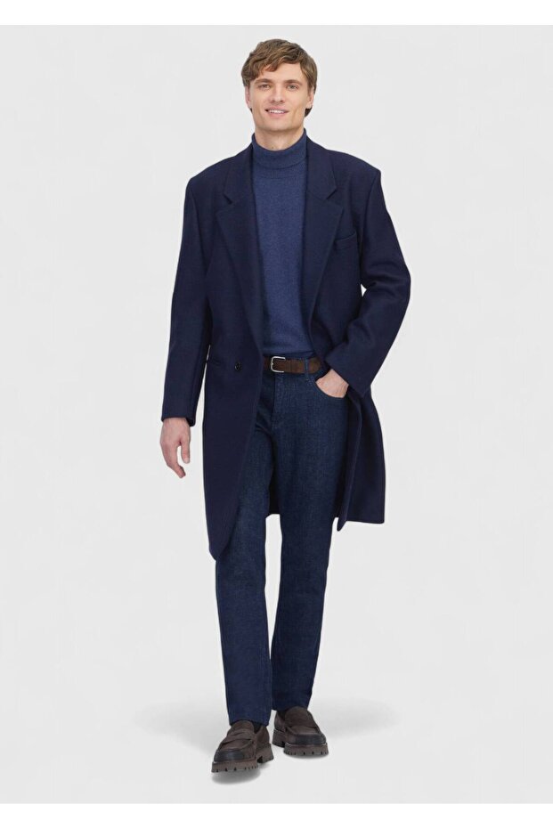 Lacivert Regular Fit Kelebek Yaka Casual Örme Palto - 4