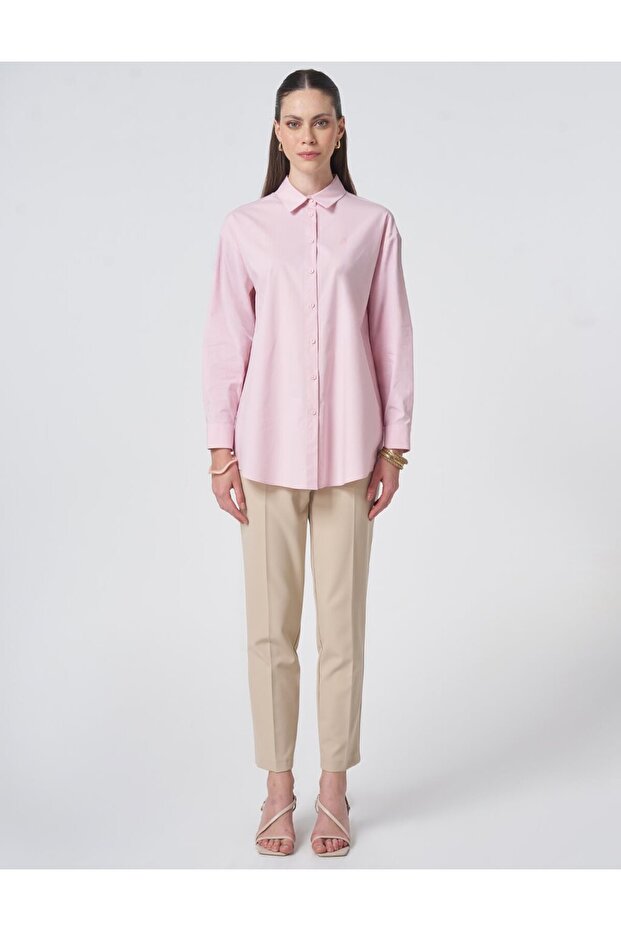 Buttoned Cotton Basic Shirt Powder - 3