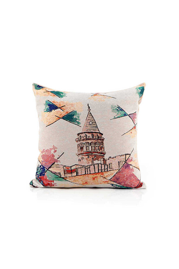 Pink Galata Tower Tapestry Throw Pillow