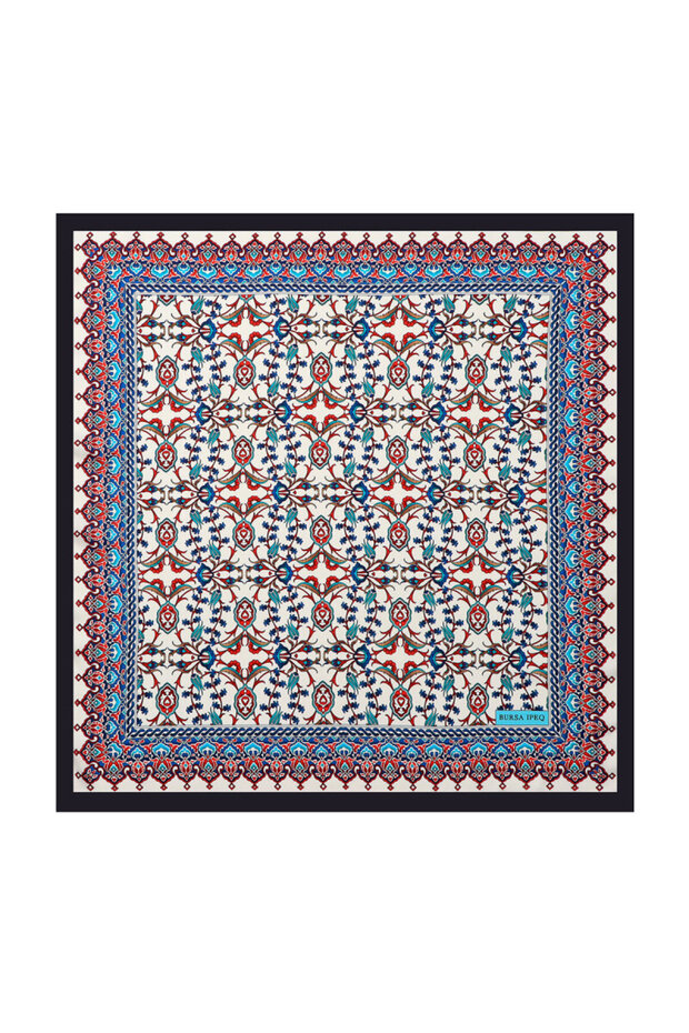 Navy Blue Tile Tulip Pattern Silky Handkerchief