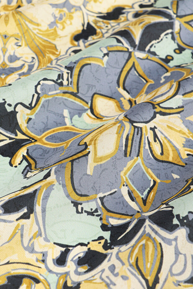 Lime Pattern Twill Silk Scarf - 3