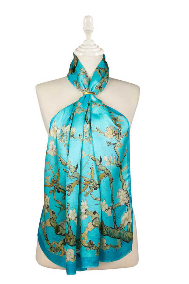 Water Green Almond Blossom Silk Scarf