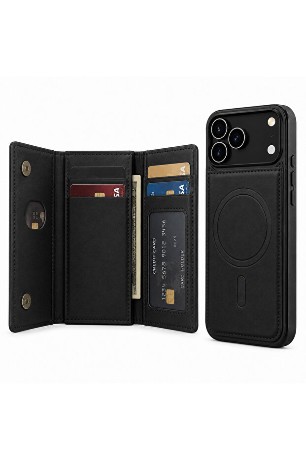 Magnetic Wallet Case for iPhone 17 Pro Max – Premium Leather Flip Cover with RFID Blocking, Card Holder & Wireless Charging Support