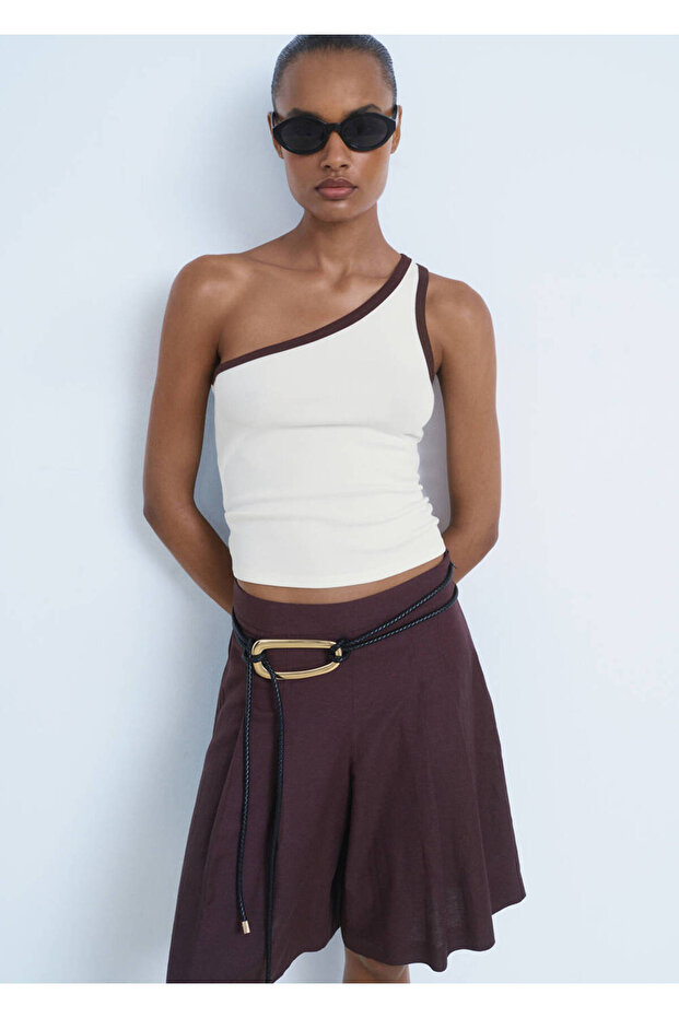 Asymmetrical Blouse with Contrast Edge