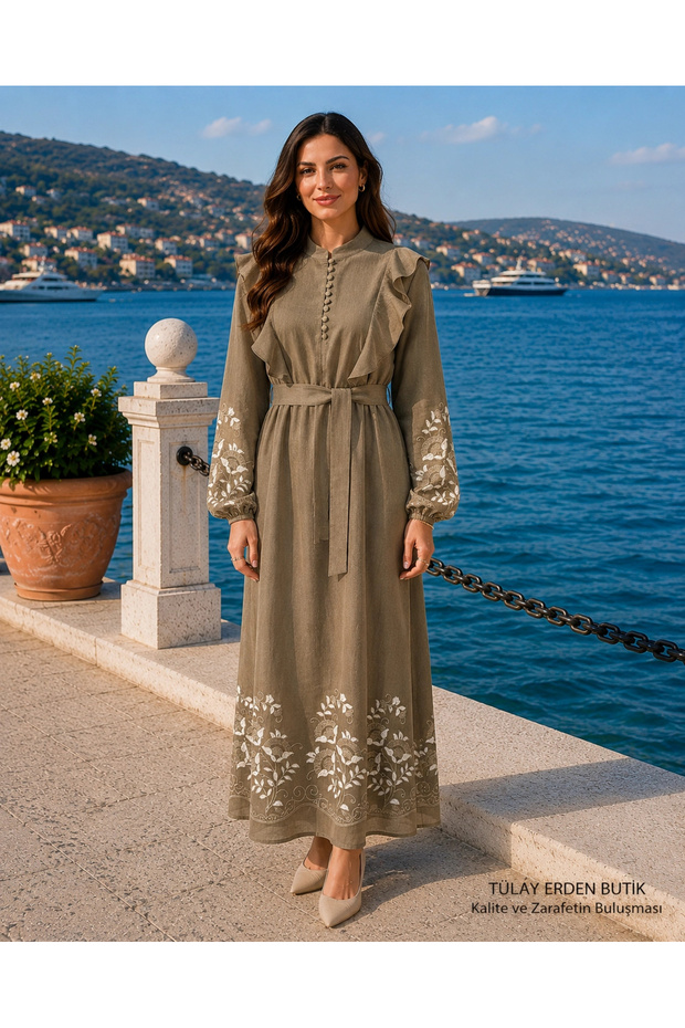 2053 Embroidered Dress - Milk Brown