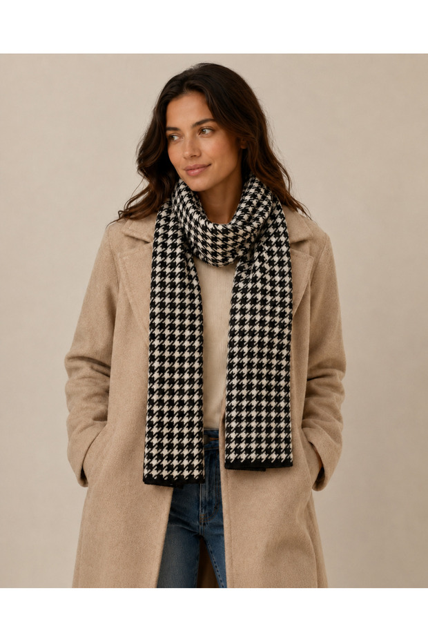 وشاح تريكو منقوش بنقشة Houndstooth - 2