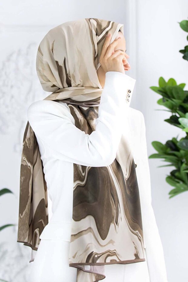 Crepe Embroidered Beige Color 75X195 Non-Shedding Shawl