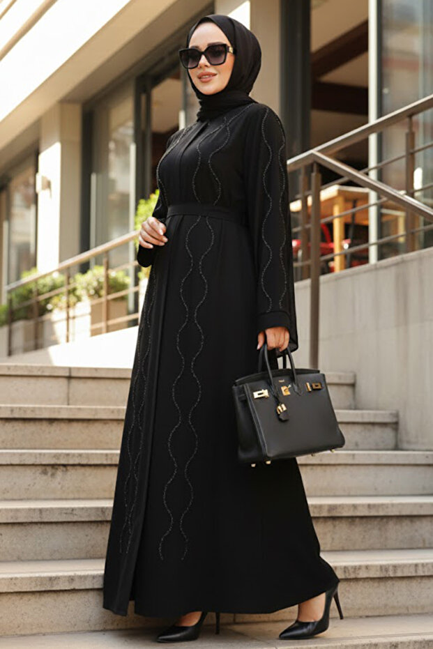 Beaded Black Hijab Abaya 29117S