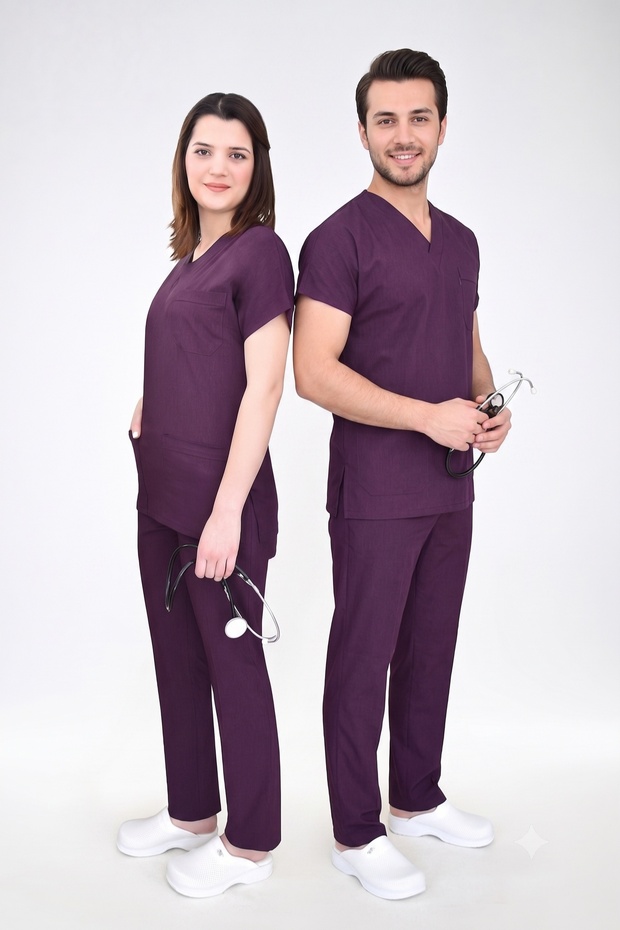 Unisex Plum Lycra Bottom Top Jersey Team Scrubs