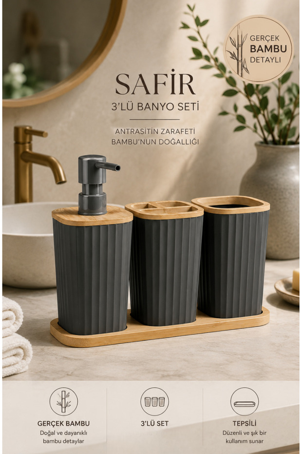 Safir Bamboo Set of 3 Anthracite