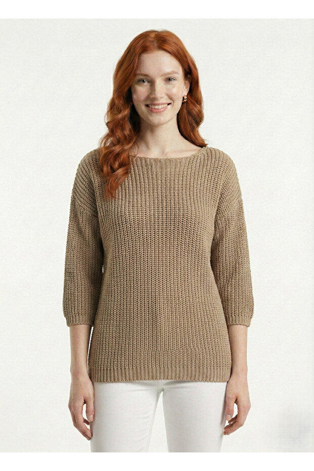 Camel Boat Neck Casual Knitwear Sweater
