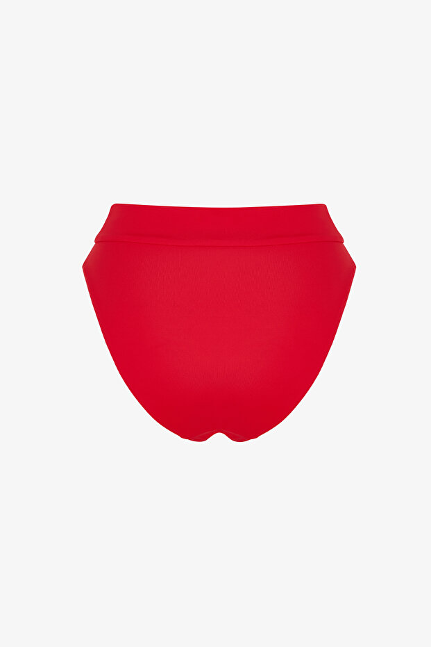 Red V-Cut Mid-Waist Bikini Bottom - 5