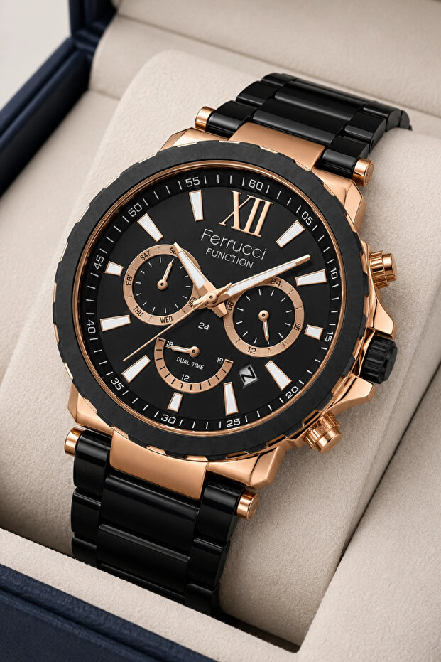 Function Mineral Glass Steel Cord&Case Men's Watch Zmfer085