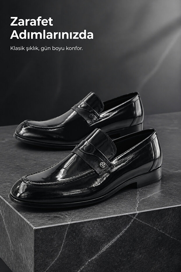 Men's Black Patent Leather Classic Shoes Comfortable Stylish Daily Office Use