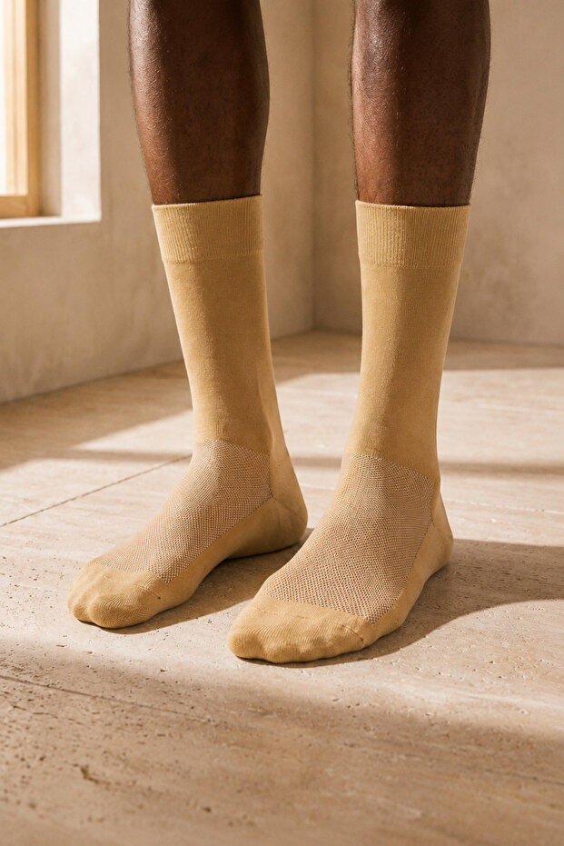 Mercerized Mesh Men's Socks Beige