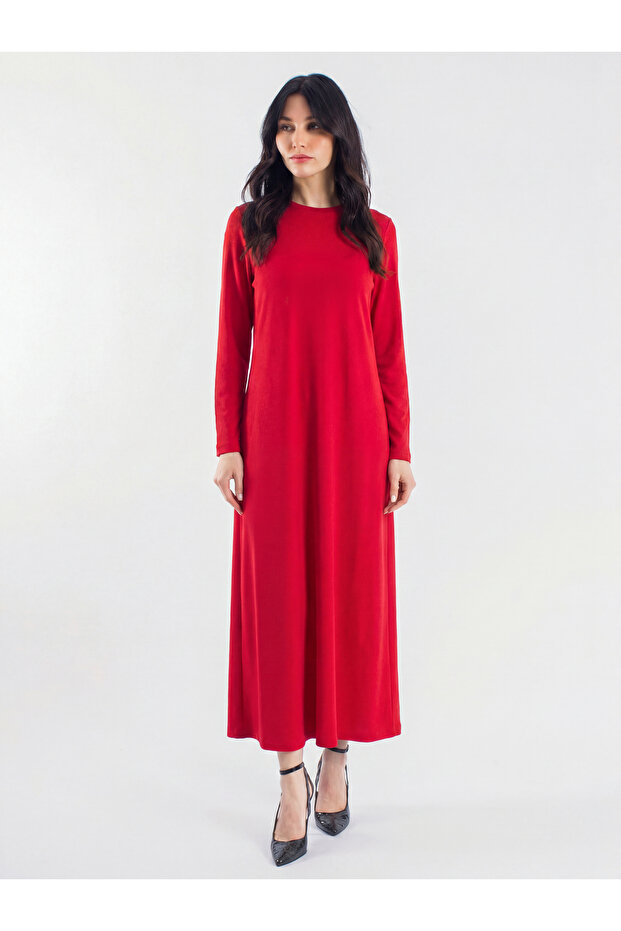 Cotton Combed Basic Long Sleeve Loose Cut Women's Dress