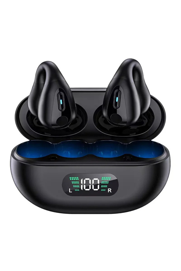 black Wireless Bluetooth Earphones Ear-clip LED Power Display Headset Sport Earbuds for Phone HD Sou