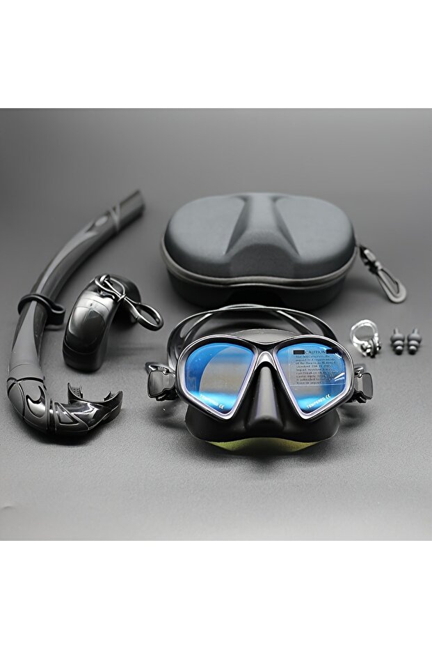 Plating Blue 4pcs Professional Wet Low Volume Freediving Mask, Tempered Glass Dive Mask, J-Type Divi