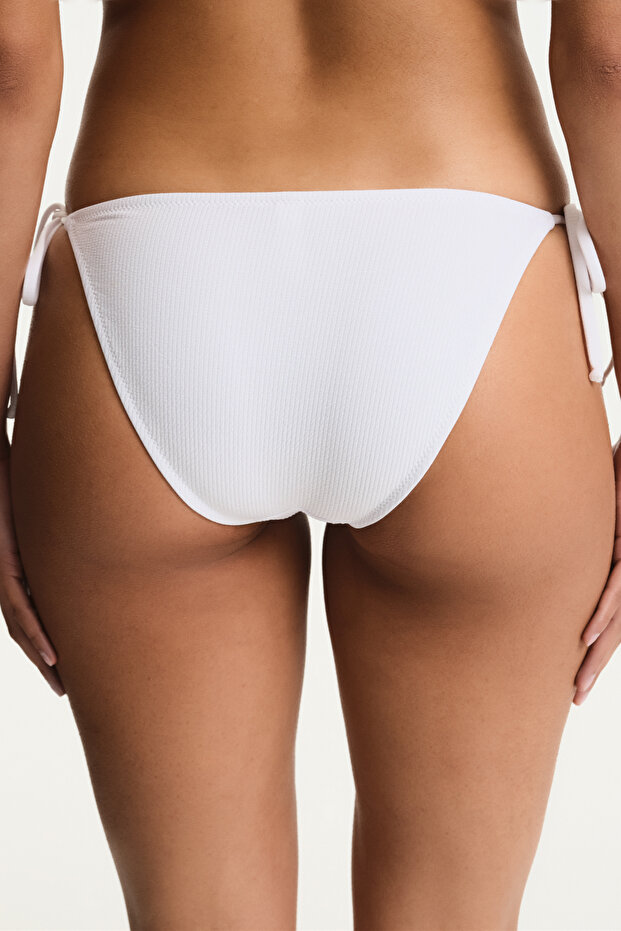 White Ava Textured Mid-Waist Bikini Bottom - 2