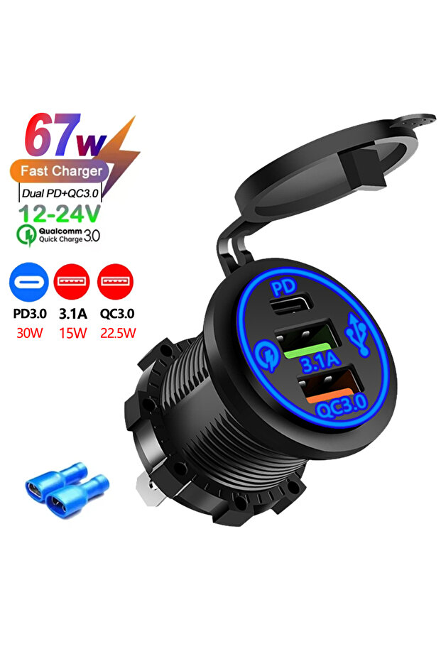 شاحن سيارة USB بمنفذ 2/3/4 منافذ PD QC 3.0 مع فولتميتر ومقبس طاقة ومحول