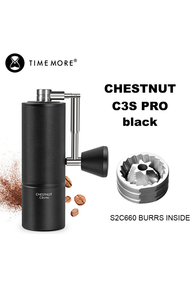 مطحنة قهوة يدوية TIMEMORE C3S PRO سوداء، مطحنة قهوة يدوية TIMEMORE C3S Pro / C3ESP Pro بلون الكستناء مع غطاء قابل للطي
