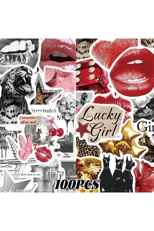 100PCS 50/100Pcs Silver Lucky Girl Stickers Waterproof Cartoon Gift Decoration Scrapbook Laptop Lugg