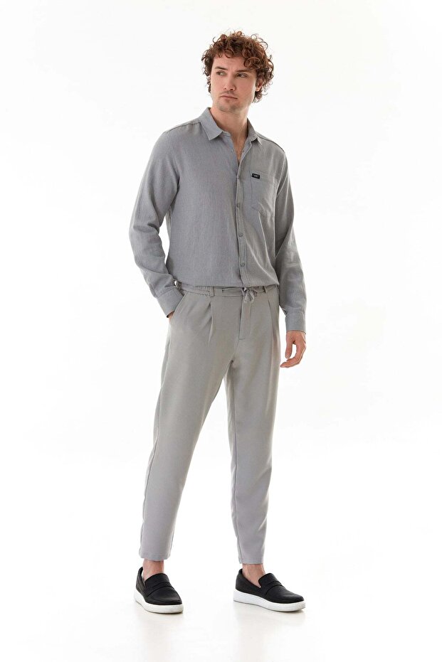 Regular Fit Trousers with Elastic Waist and Tie