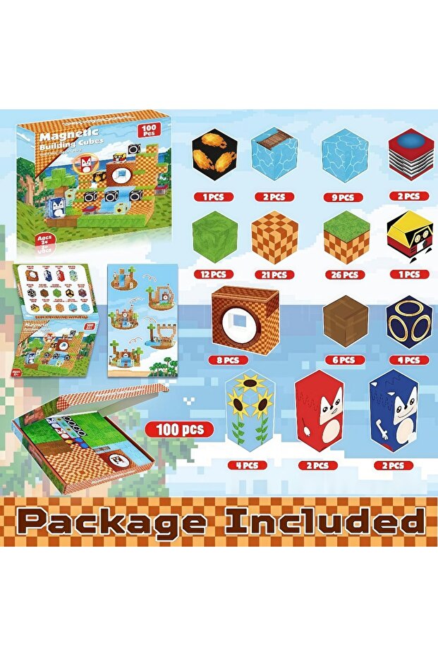 100pcs 100Pcs Magnetic Building Blockss Creative Adventure Theme 3D Desktop DIY STEM Kids Street Sce