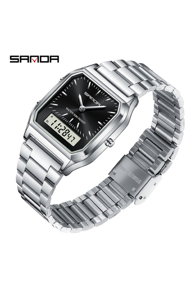Silver Black SANDA 747 Women Quartz Digital Watches Waterproof Casual Fashion Watch Wear-Resistant S