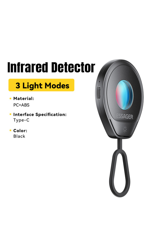 black Mini Hidden Camera Detector Portable Anti-Spy Infrared Lens Finder Anti-Peepin