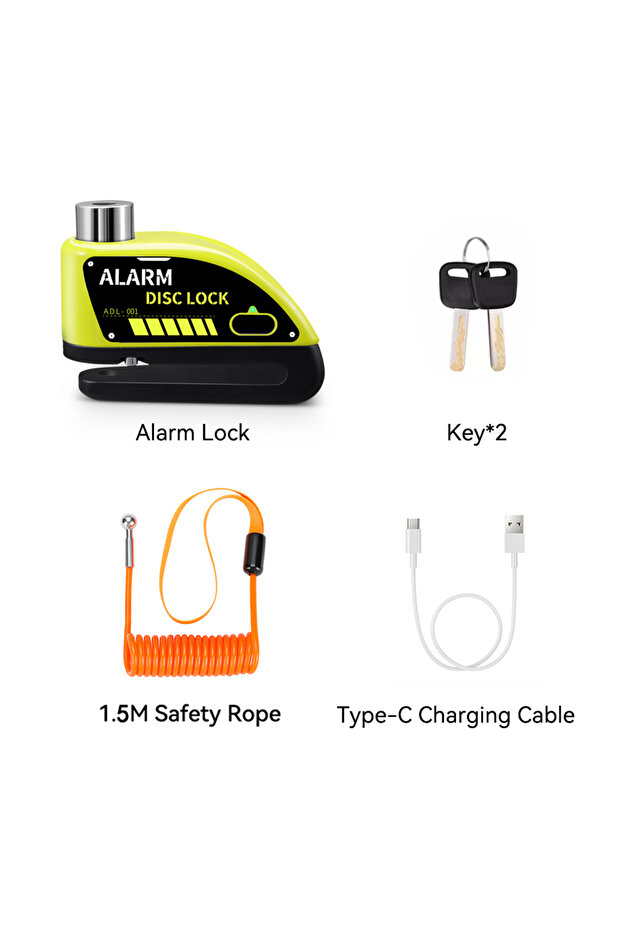 A With 1.5M Rope Extractme Motorcycle Alarm Disc Brake Lock Security Moto Wheel Disk Padlock Waterpr