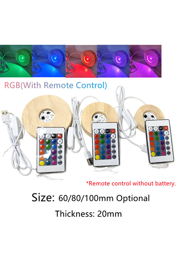 مصباح ديكور خشبي مكتبي، 80×80×20 مم، RGB (مع جهاز تحكم عن بعد)، مفتاح 100/80/60 مم، USB، مع جهاز تحكم عن بعد