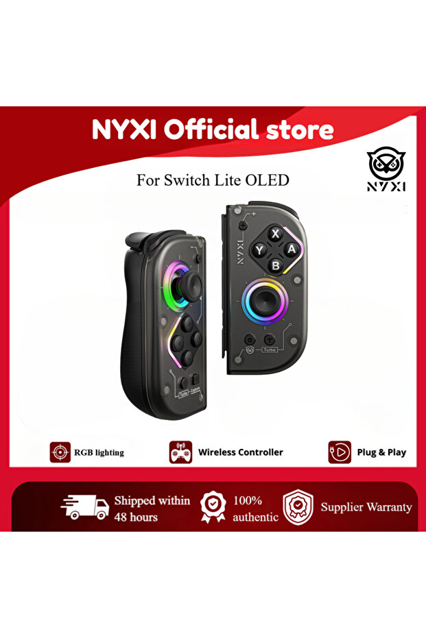 وحدة تحكم لاسلكية سوداء من NYXI Hyperion 2 لجهاز نينتندو سويتش مزودة بعصا تحكم اهتزازية.