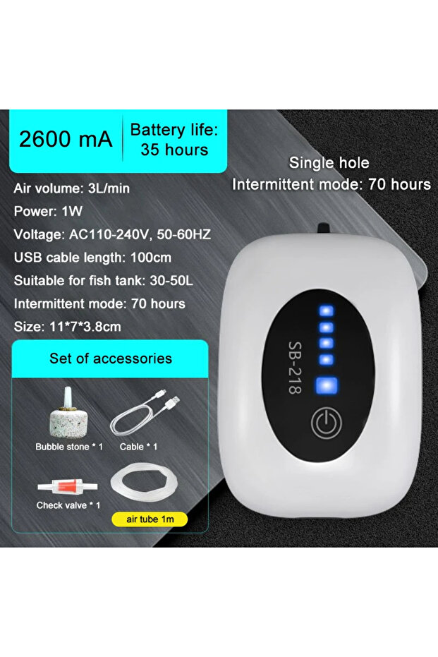 SB218 1PCS Aquarium Fish Tank Oxygen Air Pump Compressor Charging Silent USB with Battery Portable F