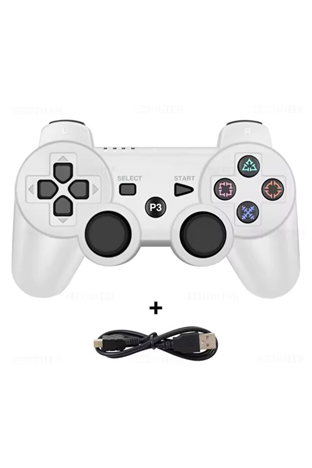 وحدة تحكم بيضاء لجهاز PS3 تدعم البلوتوث، عصا تحكم لاسلكية لجهاز بلاي ستيشن 3