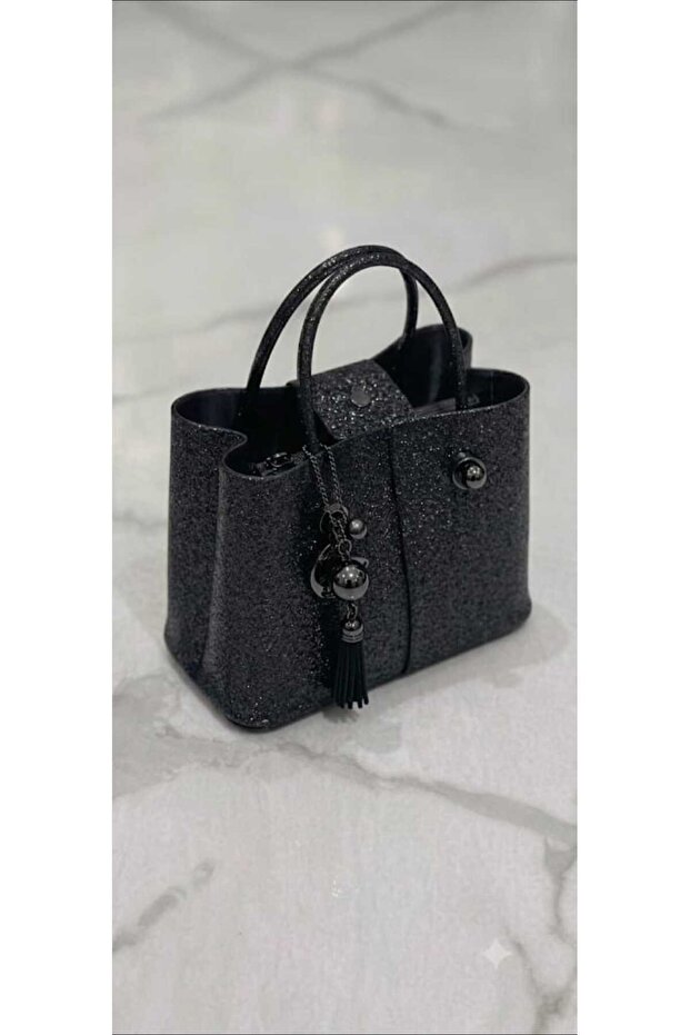 Women's Glittery Sleeve and Shoulder Bag S Black
