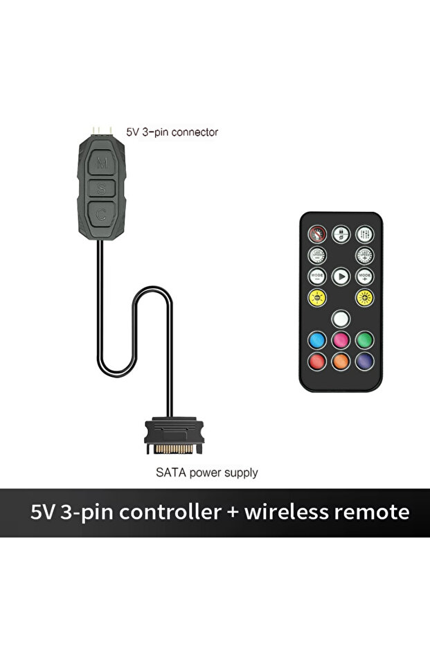 Black remote control 5V 3pin ARGB Controller To SATA Power Supply Mini RGB Controller For Computer C