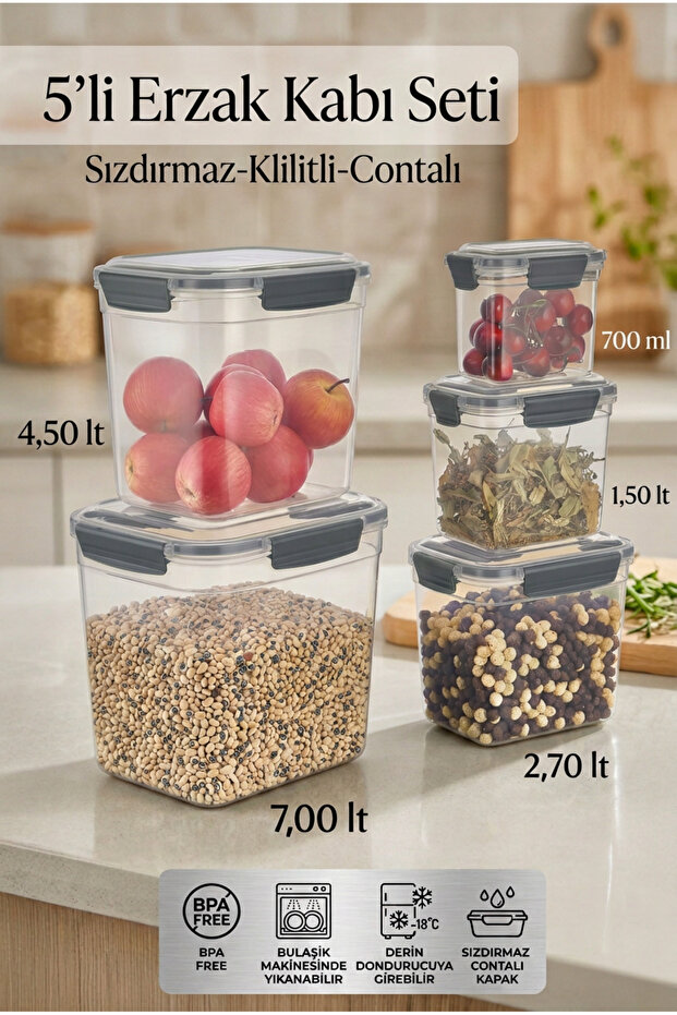مجموعة حاويات الطعام المستطيلة المكونة من 5 قطع وصندوق تخزين وحاوية تخزين - 1