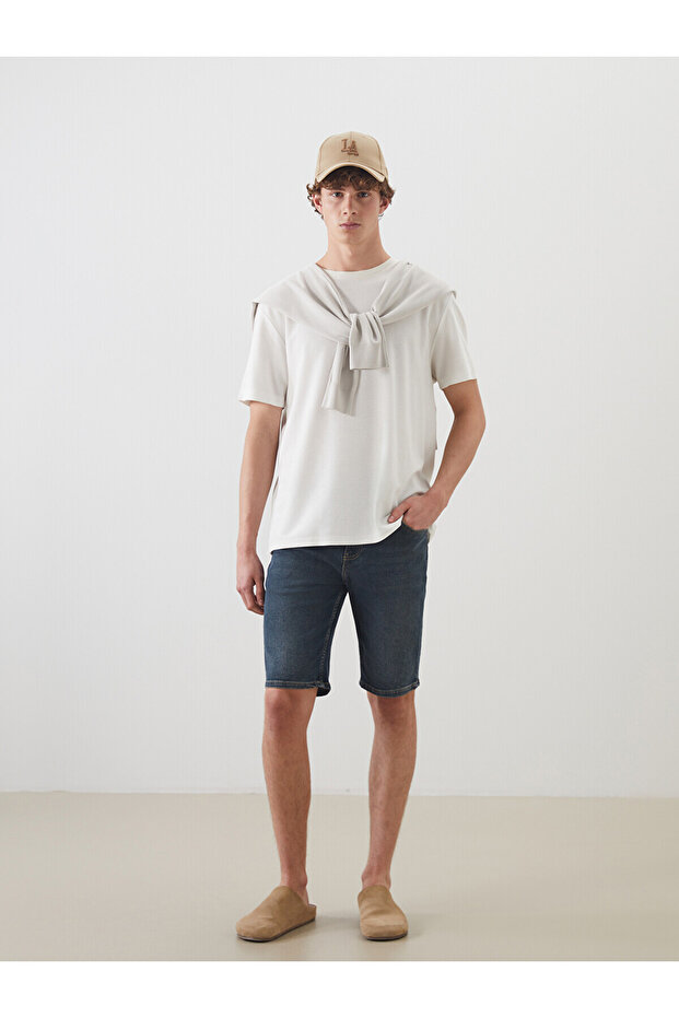 Lcw Jeans Green Standard Fit Men's Jean Shorts