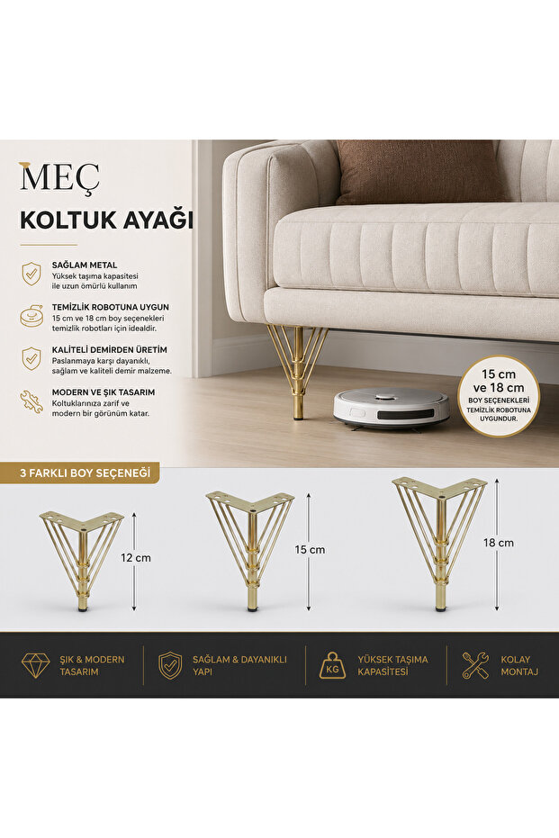 Üç telli ayak 4lü set gold 15cm