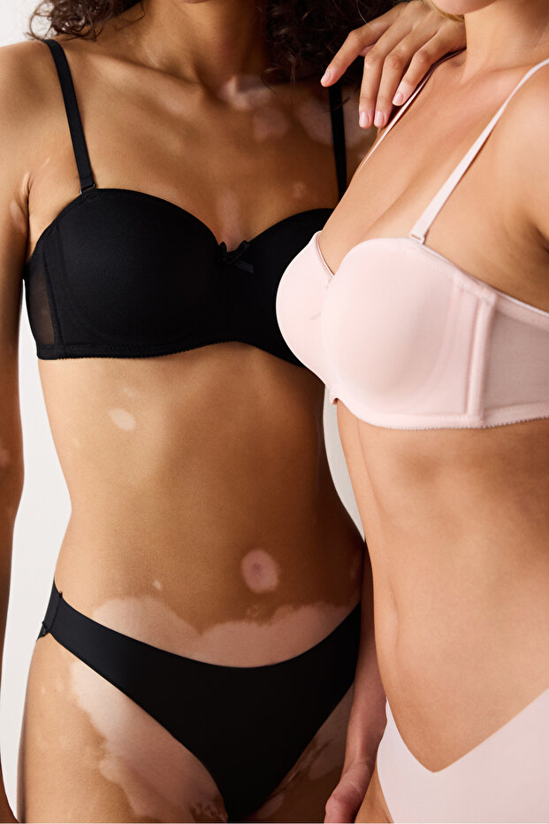 Black Shaping Wired Non-Padded Strapless Lotus Bra - 2