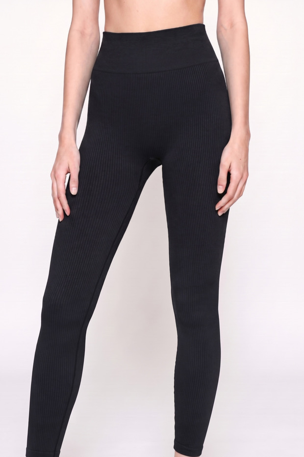 High Waist Ribbed Seamless Gathering Sports Tights Yoga Pilates Fitness Leggings