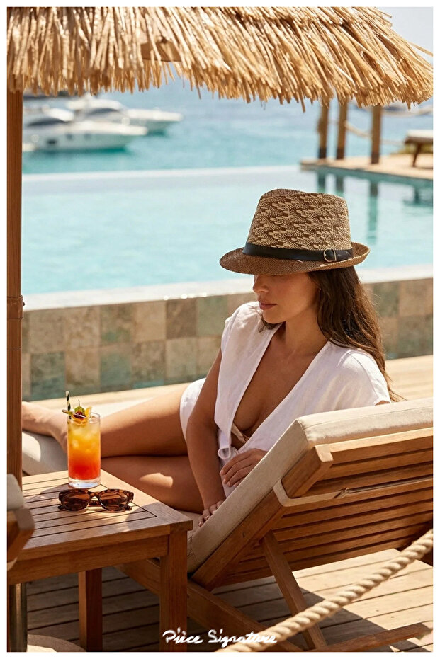 Geometric Patterned Summer Beach and Casual Fedora Hat (57-58 Cm, Women/Men)