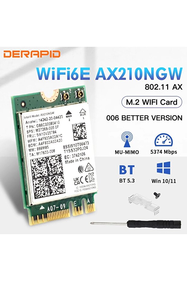 AX210NGW WiFi6E WiFi 6E AX210NGW NGFF Wireless Adapter Bluetooth 5.3 WiFi6 5374Mbps 2.4G/5G/6GHz 802